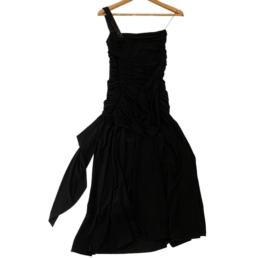 Vintage Kira cocktail dress draped dress one shoulder black beaded flattering - Picture 5 of 16